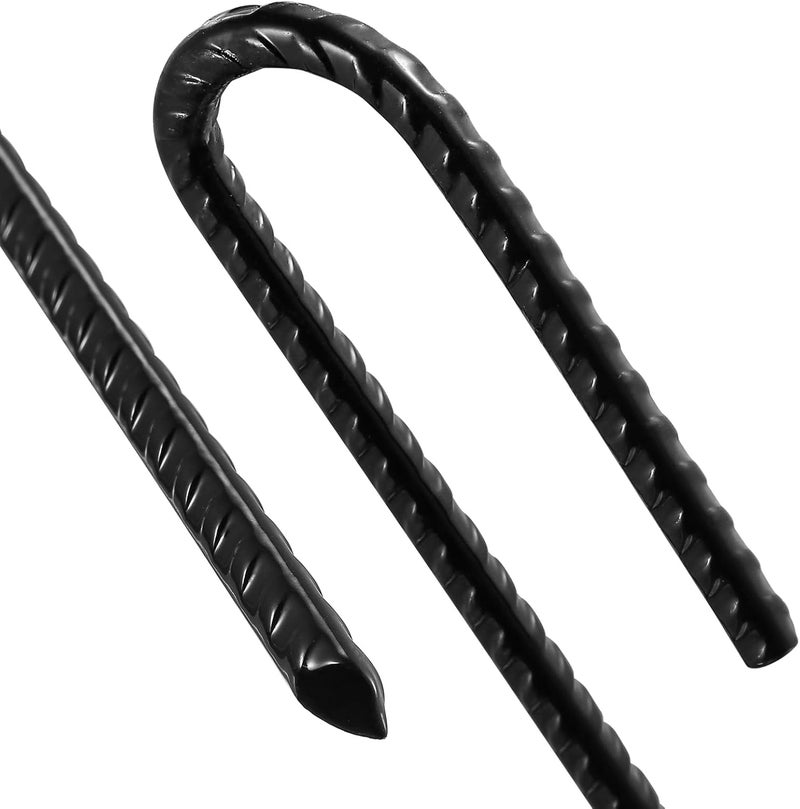 Wensilon Rebar U/J Hook Extra Heavy Duty, 12 inch x 1/4 inch Rust Proof Coated Steel Ground Anchors for Garden, Tent, Trampoline (50pcs, J-Hook) - Image 2